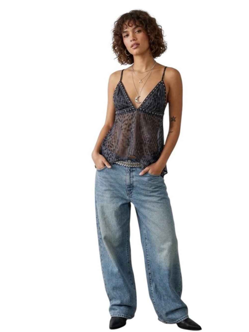 Urban Outfitters Spellbound Shimmer Chiffon Hanky Hem Babydoll Cami Size XL New